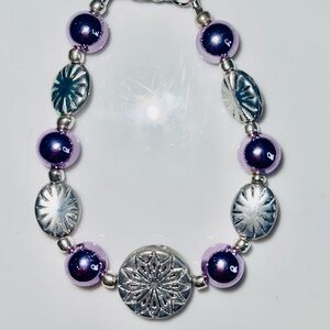 Hand Crafted Silver and Purple Beaded Bracelet